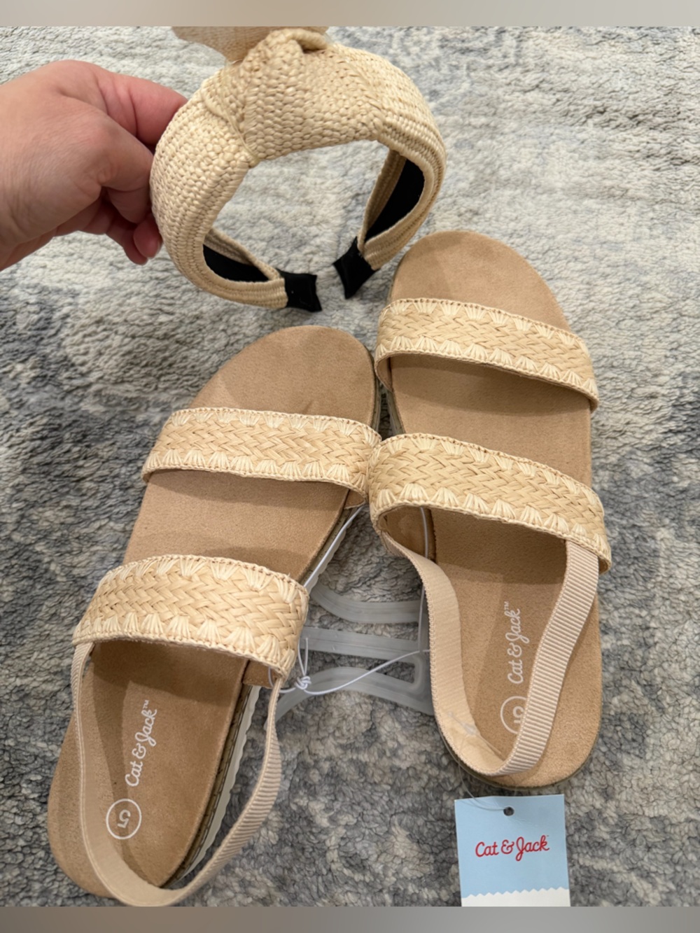 Cat & Jack kids tan Kailan footbed girl’s Sandals with free matching headband